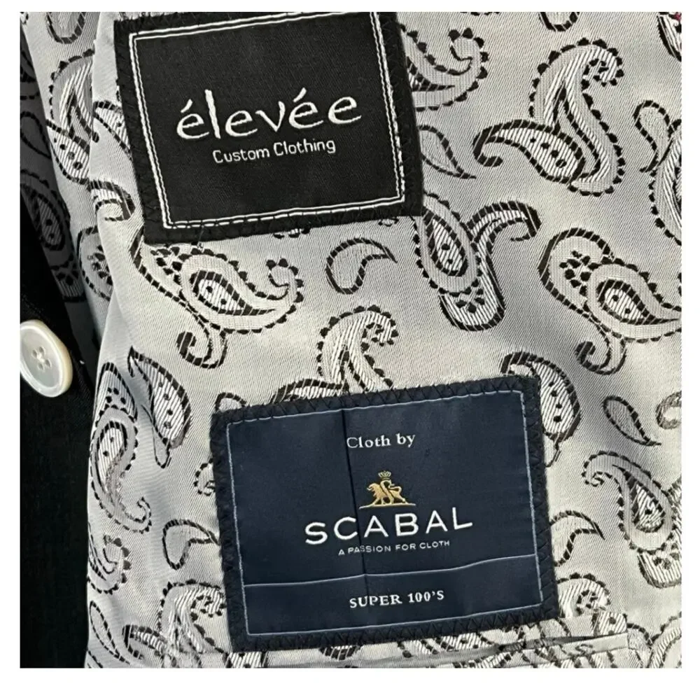 Elevee Bespoke Scabal Wool Sport Coat Jacket Approx 44R Surgeon Cuffs Peak Lapel